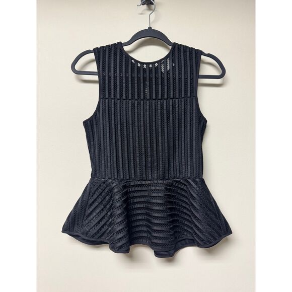ANTHROPOLOGIE HD in Paris Black Mesh Peplum Top, Sz S - Picture 2 of 8